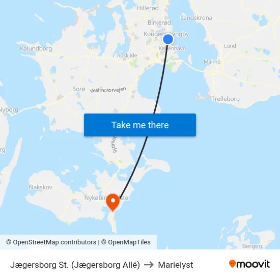 Jægersborg St. (Jægersborg Allé) to Marielyst map