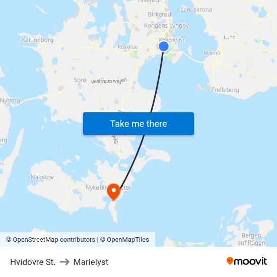 Hvidovre St. to Marielyst map