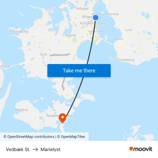 Vedbæk St. to Marielyst map