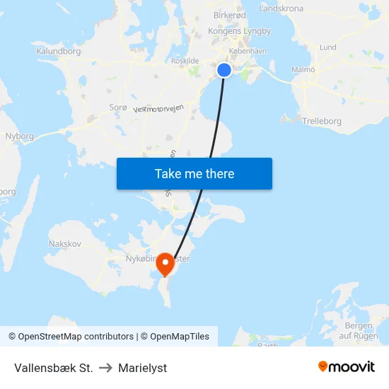 Vallensbæk St. to Marielyst map