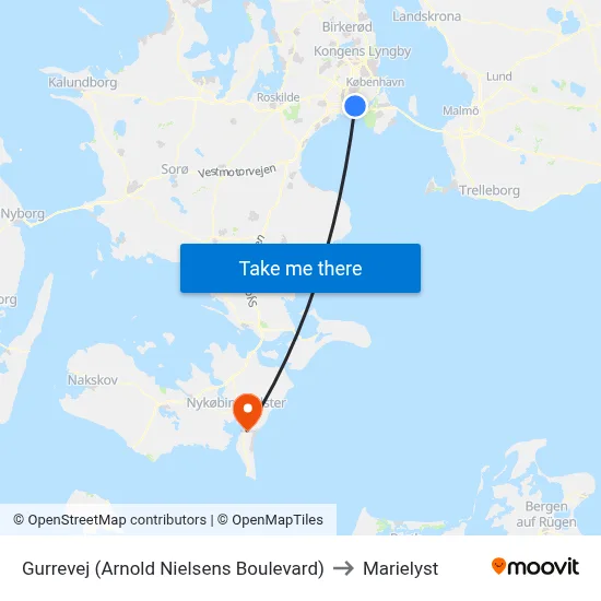 Gurrevej (Arnold Nielsens Boulevard) to Marielyst map