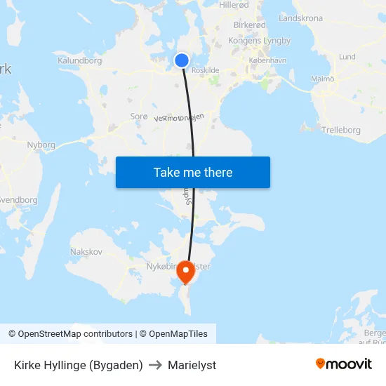 Kirke Hyllinge (Bygaden) to Marielyst map