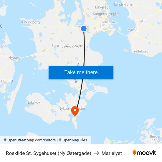Roskilde St. Sygehuset (Ny Østergade) to Marielyst map