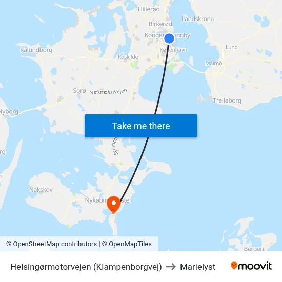 Helsingørmotorvejen (Klampenborgvej) to Marielyst map