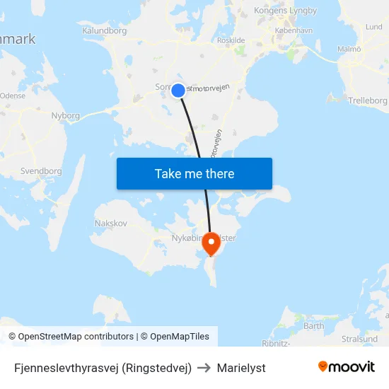 Fjenneslevthyrasvej (Ringstedvej) to Marielyst map