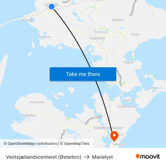 Vestsjællandscenteret (Østerbro) to Marielyst map