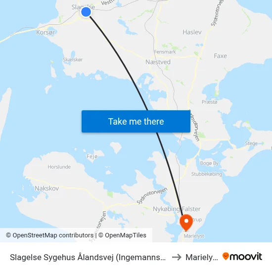 Slagelse Sygehus Ålandsvej (Ingemannsvej) to Marielyst map