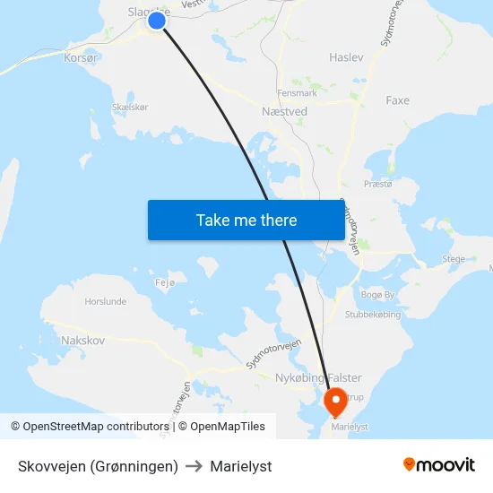 Skovvejen (Grønningen) to Marielyst map