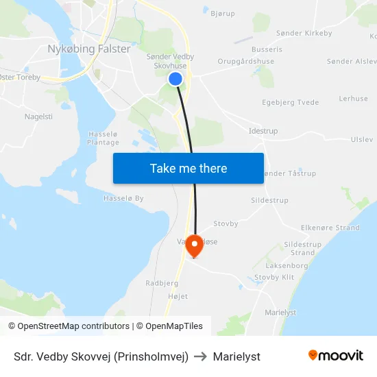 Sdr. Vedby Skovvej (Prinsholmvej) to Marielyst map