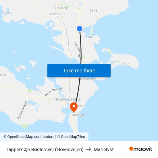 Tappernøje Rødlersvej (Hovedvejen) to Marielyst map