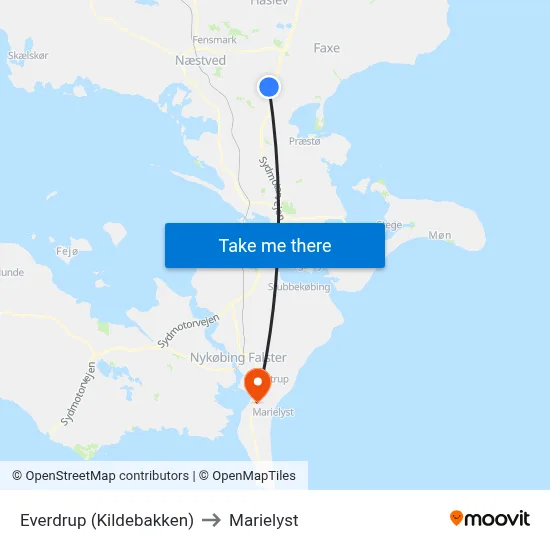 Everdrup (Kildebakken) to Marielyst map