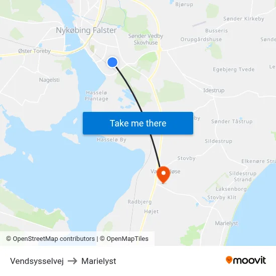 Vendsysselvej to Marielyst map