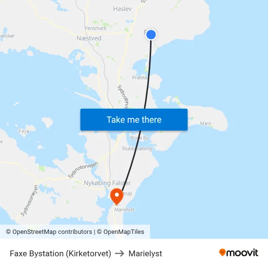 Faxe Bystation (Kirketorvet) to Marielyst map
