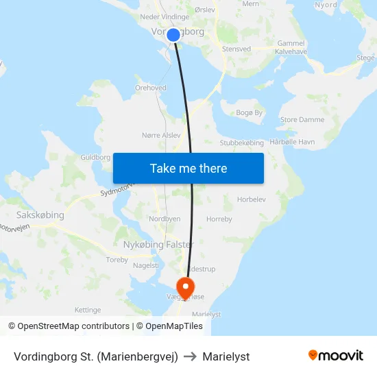 Vordingborg St. (Marienbergvej) to Marielyst map