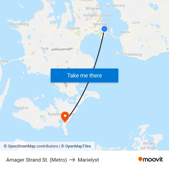 Amager Strand St. (Metro) to Marielyst map