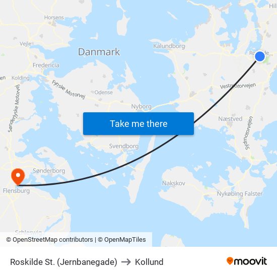 Roskilde St. (Jernbanegade) to Kollund map