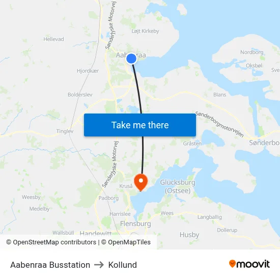 Aabenraa Busstation to Kollund map