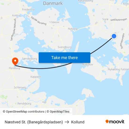 Næstved St. (Banegårdspladsen) to Kollund map