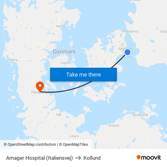 Amager Hospital (Italiensvej) to Kollund map