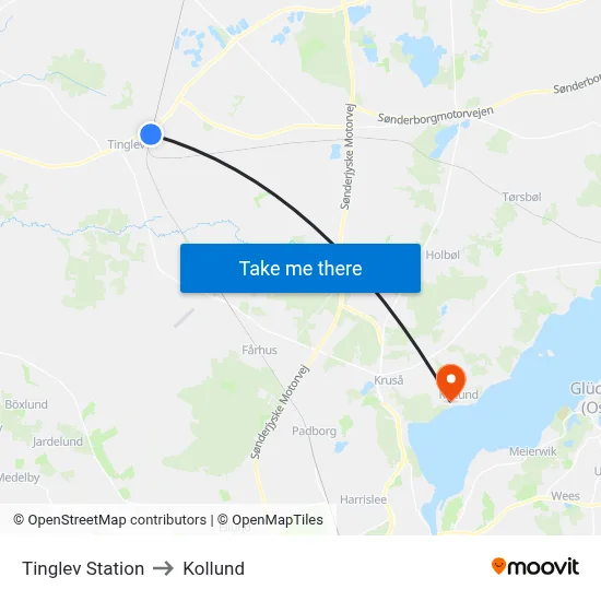 Tinglev Station to Kollund map