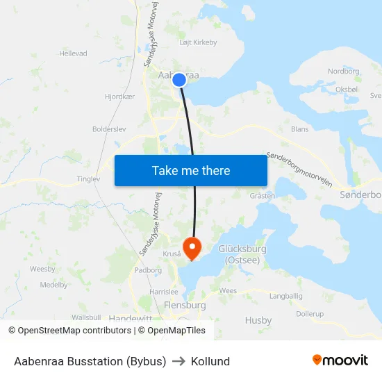 Aabenraa Busstation (Bybus) to Kollund map