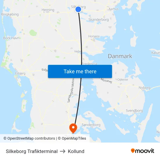 Silkeborg Trafikterminal to Kollund map