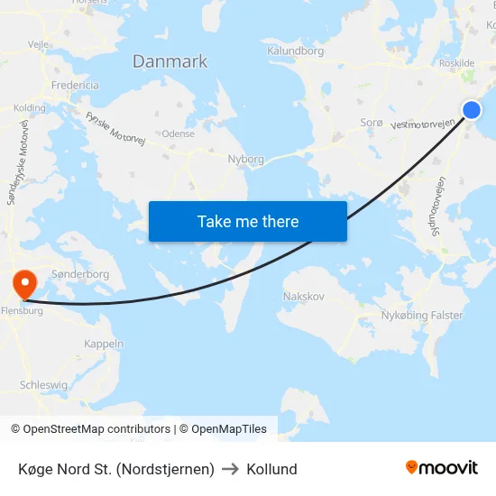 Køge Nord St. (Nordstjernen) to Kollund map