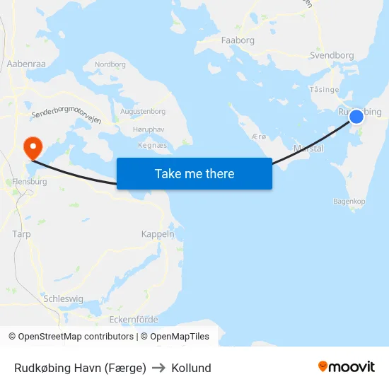 Rudkøbing Havn (Færge) to Kollund map