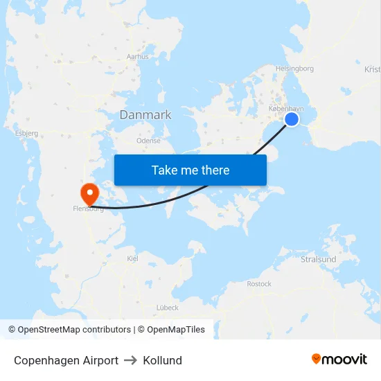 Copenhagen Airport to Kollund map