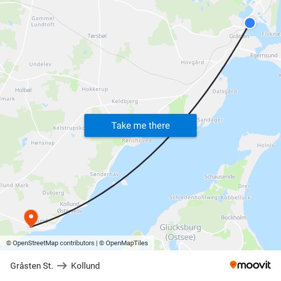 Gråsten St. to Kollund map
