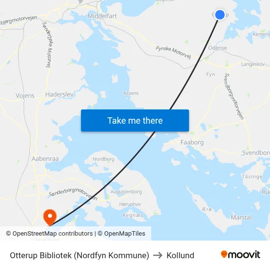Otterup Bibliotek (Nordfyn Kommune) to Kollund map