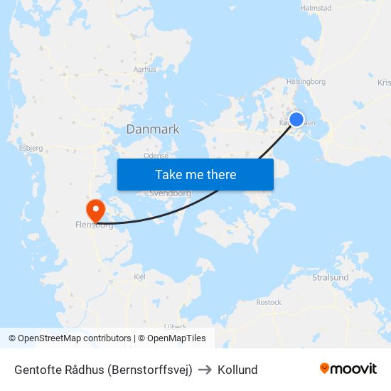 Gentofte Rådhus (Bernstorffsvej) to Kollund map