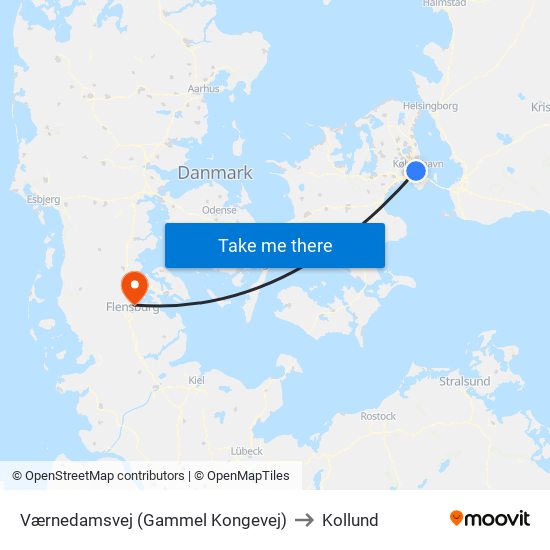 Værnedamsvej (Gammel Kongevej) to Kollund map