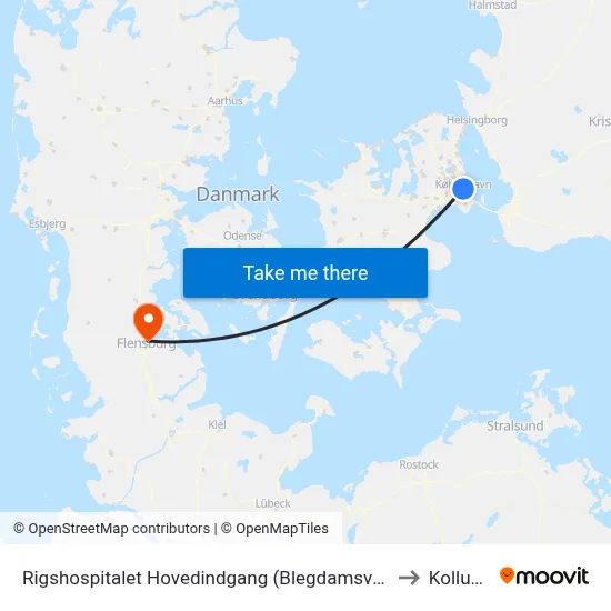 Rigshospitalet Hovedindgang (Blegdamsvej) to Kollund map