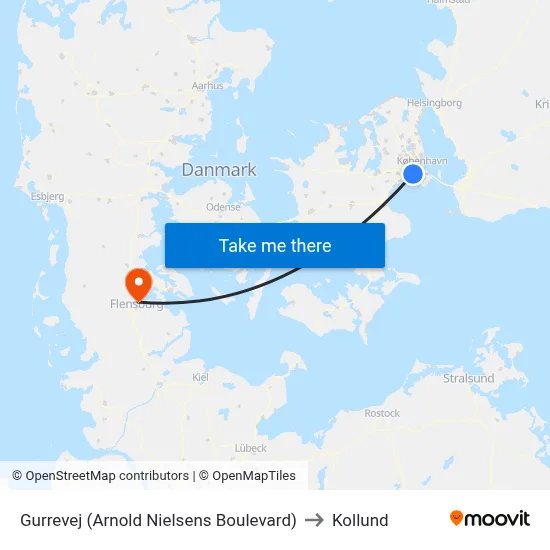 Gurrevej (Arnold Nielsens Boulevard) to Kollund map