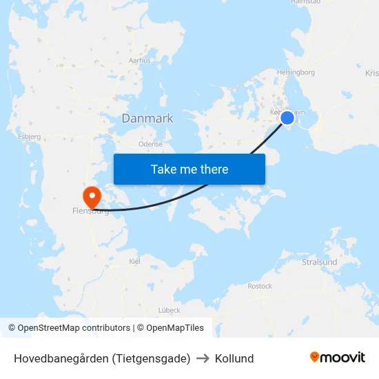 Hovedbanegården (Tietgensgade) to Kollund map