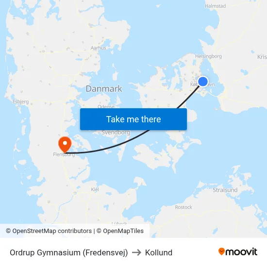 Ordrup Gymnasium (Fredensvej) to Kollund map