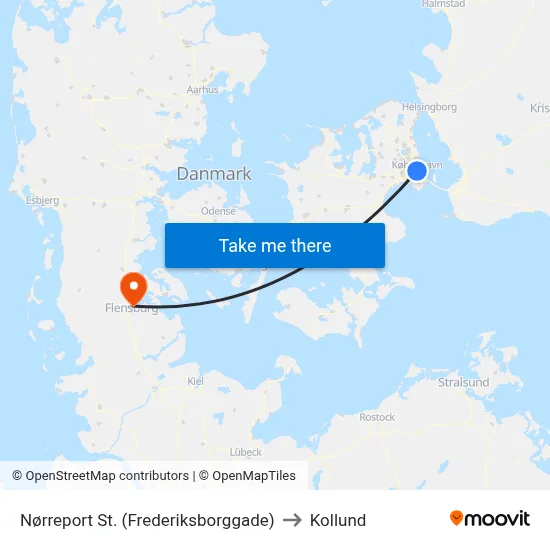 Nørreport St. (Frederiksborggade) to Kollund map