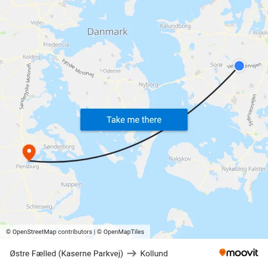 Østre Fælled (Kaserne Parkvej) to Kollund map