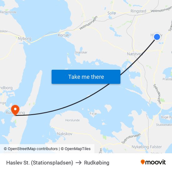 Haslev St. (Stationspladsen) to Rudkøbing map