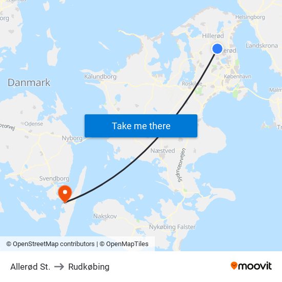 Allerød St. to Rudkøbing map