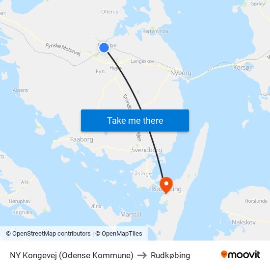 NY Kongevej (Odense Kommune) to Rudkøbing map