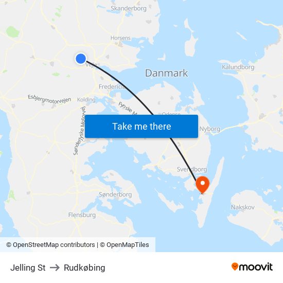 Jelling St to Rudkøbing map