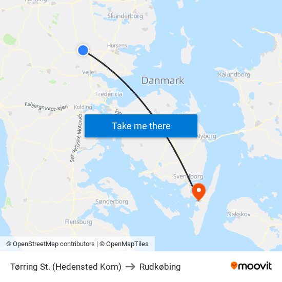 Tørring St. (Hedensted Kom) to Rudkøbing map