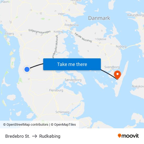 Bredebro St. to Rudkøbing map