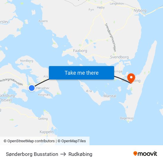 Sønderborg Busstation to Rudkøbing map