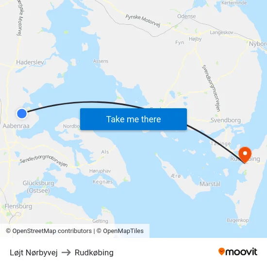 Løjt Nørbyvej to Rudkøbing map