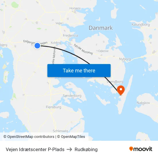 Vejen Idrætscenter P-Plads to Rudkøbing map