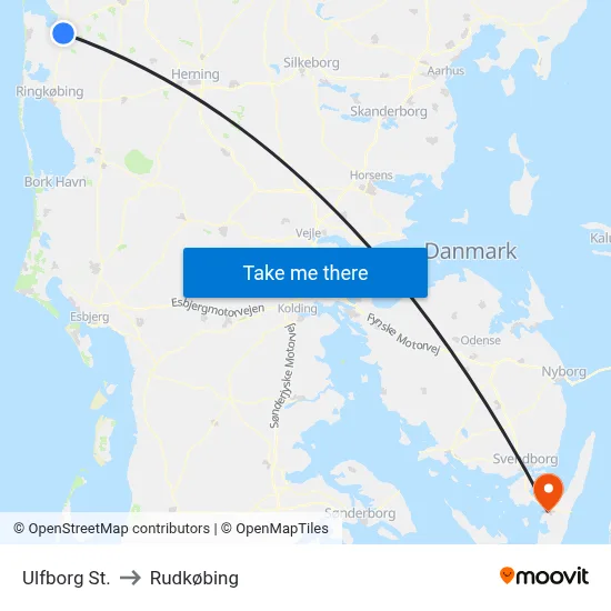 Ulfborg St. to Rudkøbing map