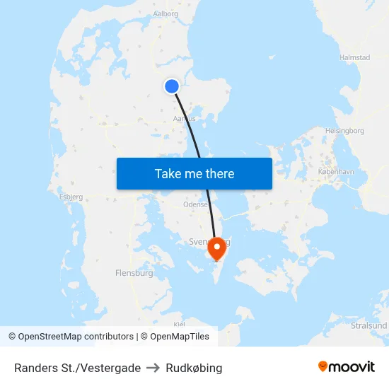 Randers St./Vestergade to Rudkøbing map